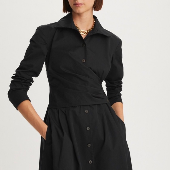 NWT Tory Burch Poplin Wrap Dress - Black - Size 4 - $798 - Picture 4 of 9